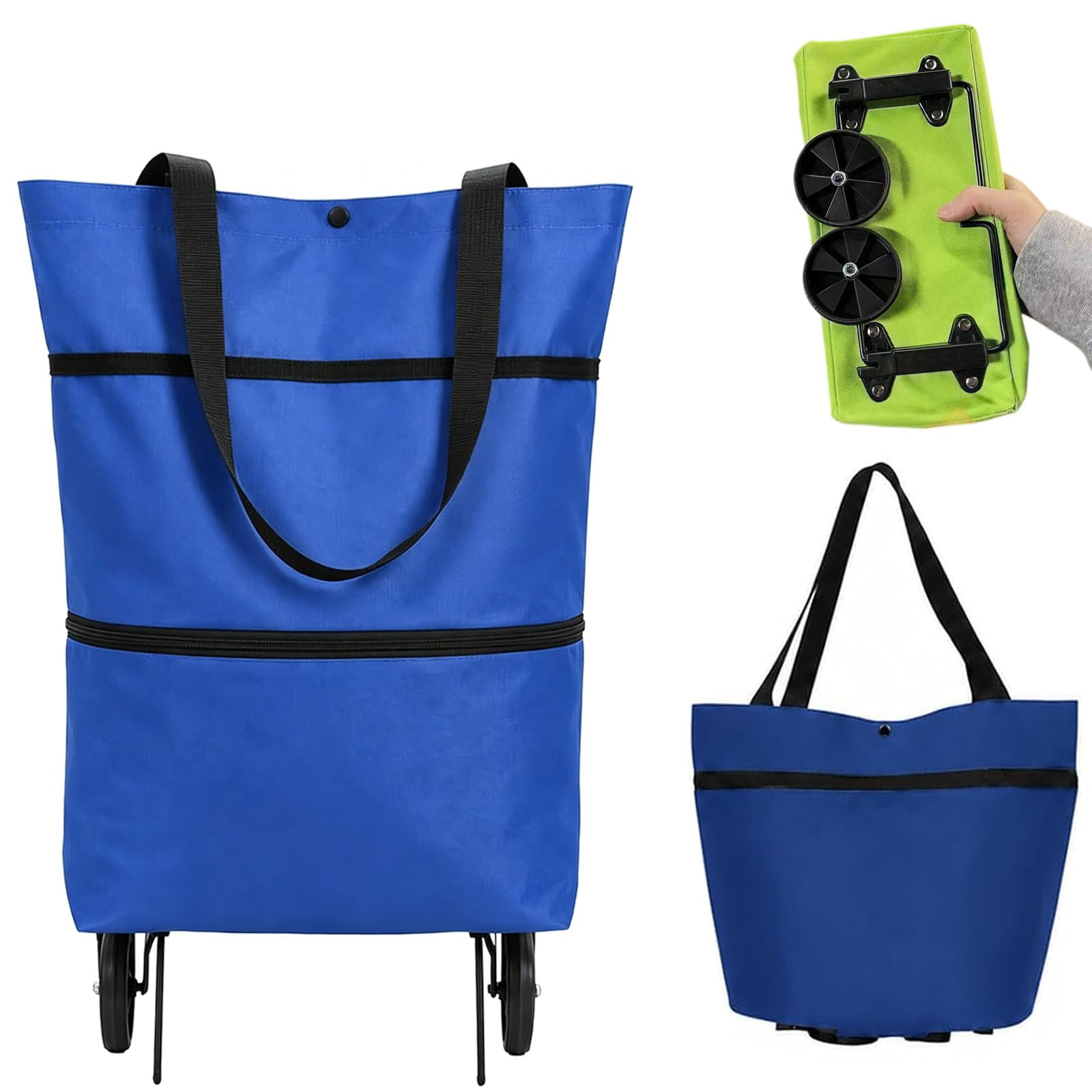 2-in-1 Foldable Shopping Bag with Wheels Collapsible Rolling Grocery Cart