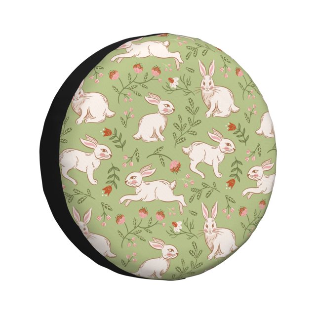 Balery Cute Rabbit And Flower Cubiertas para Neumáticos - Protector Resistente para Neumáticos de Camioneta, SUV, Remolque, Camper y RV-17 inch