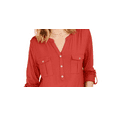 thumbnail image 2 of Style & Co Women's Split Neck Roll Tab Sleeve Top Red Size Small, 2 of 3