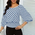thumbnail image 6 of 3/4 Length Sleeve Womens Tops Work Blouses Dressy Casual Elastic Waist Babydoll Blouses with Smocked Cuffs, 6 of 9