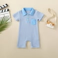thumbnail image 2 of Sopiago Baby Boy Polo Romper Short Sleeve Stripe Print Baby Boy Bodysuit Jumpsuit Collared Onesies One-Piece Outfit (Blue,18-24 Months), 2 of 7