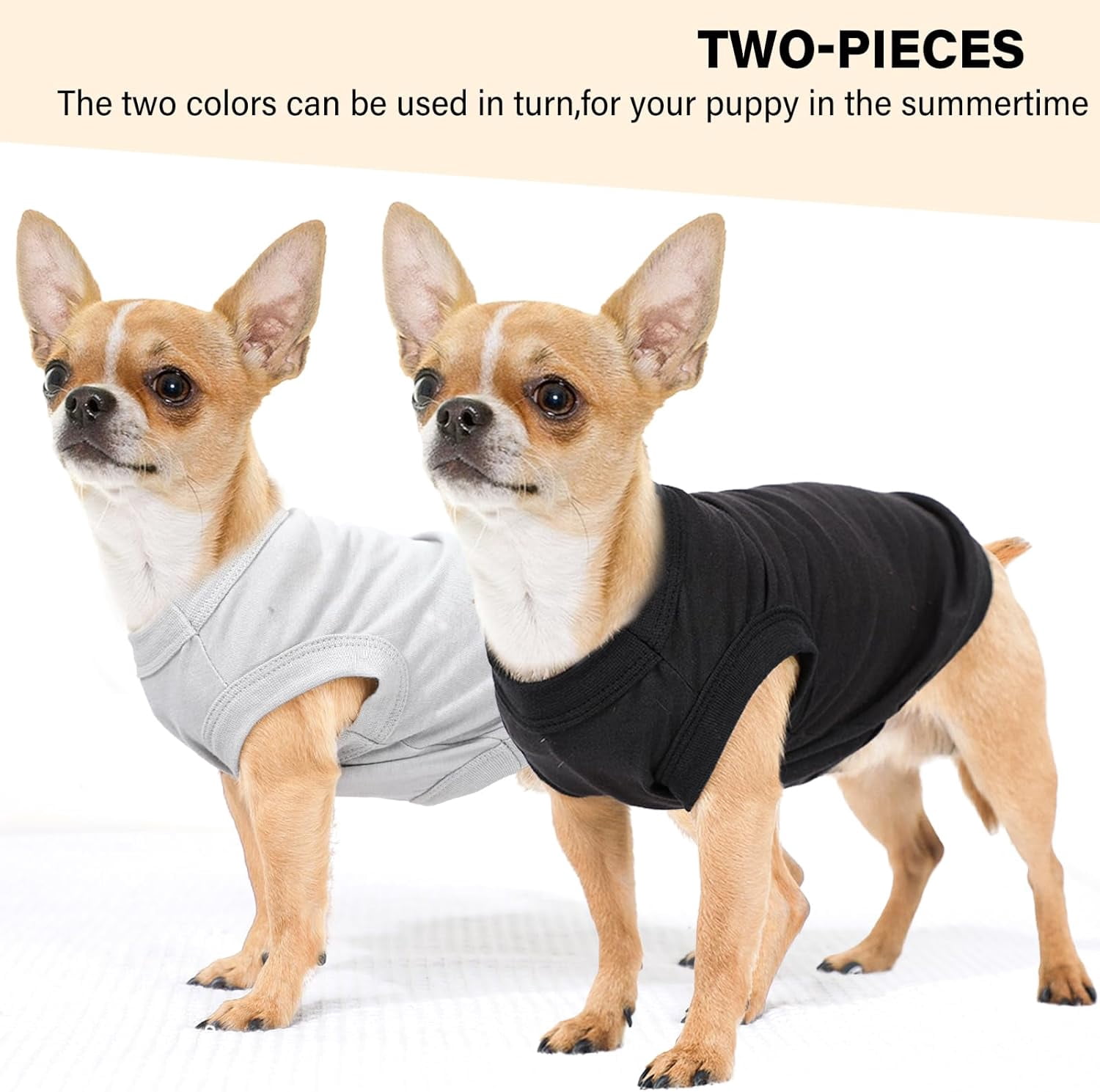 2-Pack Dog Shirts Summer Dog Clothes for Small Medium Dogs Boy, Teacup, Chihuahua, Yorkie, Pug and Cats, Solid Color Pet Tshirts Puppy Clothes, XXS, Black+ Grey