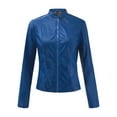 thumbnail image 5 of BOOMILK Women Leather Jacket Trendy Long Sleeve Open Front Short Motorcycle Suit Jacket Blue, 5 of 8