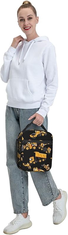 Road Roller Bulldozer Dumper Lunch Box Insulated Soft Bag Reusable Cooler Bag For Women&Men Work Picnic Hiking