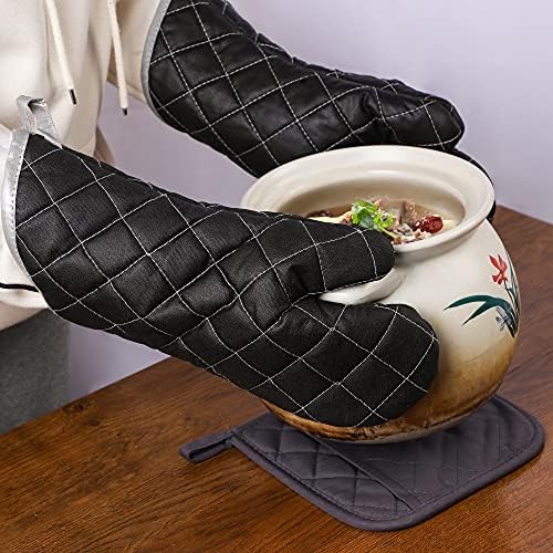 Oven Mitts Heat Fire Resistant Oven Mitts 425 ° F, Quilted Terry Cloth Cotton Soft Lining Oven Gloves, Extra Long Kitchen Mittens for Cooking Baking