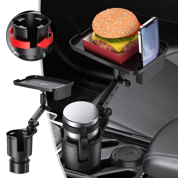 Adaptador expansor de vasos para automóvil 2 en 1 con base ajustable, organizador expansor de vasos para automóvil con bandeja, soporte para teléfono, compatible con botellas de bebidas grandes de 2 a