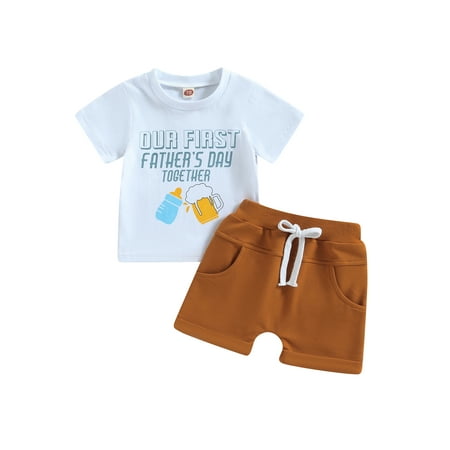 

Genuiskids Newborn Baby Boy 2Pcs Summer Outfits 3 6 12 18 Months Infant Clothes Short Sleeve T-shirt Tops + Drawstring Short Pants Father s Day Outfits 0-18M