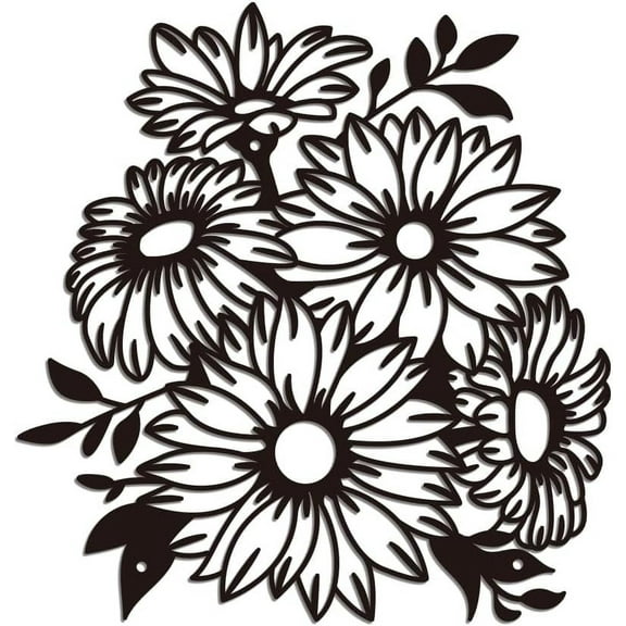 Metal Wall Art Decor Daisy Flower Metal Art Home Decor Hanging Decoration Line Wall Sculpture Kitchen Decoration Indoor Outdoor Ornaments for Bedroom Living Room 11.8x11.3 Inch DIY