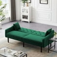 thumbnail image 3 of Futon Sofa Bed Convertible Couch Bed with 2 Pillows, Armrests Modern Living Room Velvet Sofa Bed, Folding Recliner Futon Couch Sleeper Set with Wood Legs, Green, 3 of 6