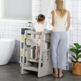 thumbnail image 2 of Qaba Toddler Kitchen Helper 2 Step Stool with Adjustable Height Platform and Safety Rail, Grey, 2 of 10