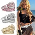 thumbnail image 2 of Women Faux Leather Belt Rivet Rhinestones Punk Style Belt Adjustable Length Multi Holes Pin Buckle Hip Hop Style Belt, 2 of 8