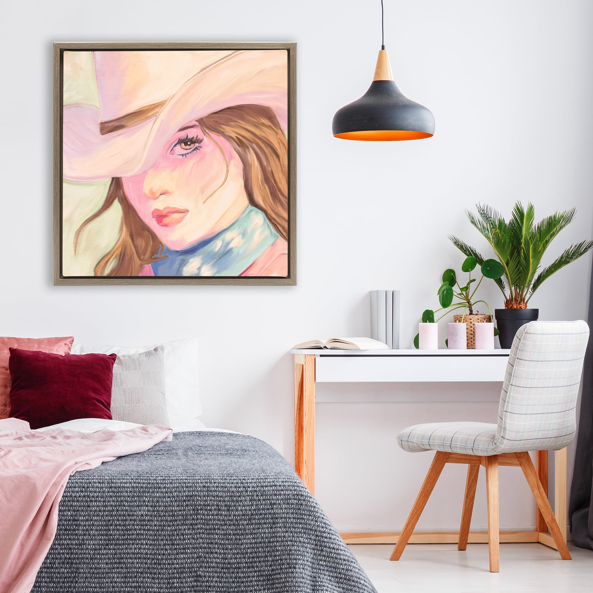 Pastel Cowgirl Brunette Brown Framed Floater Canvas Wall Art, design by Kim Allen