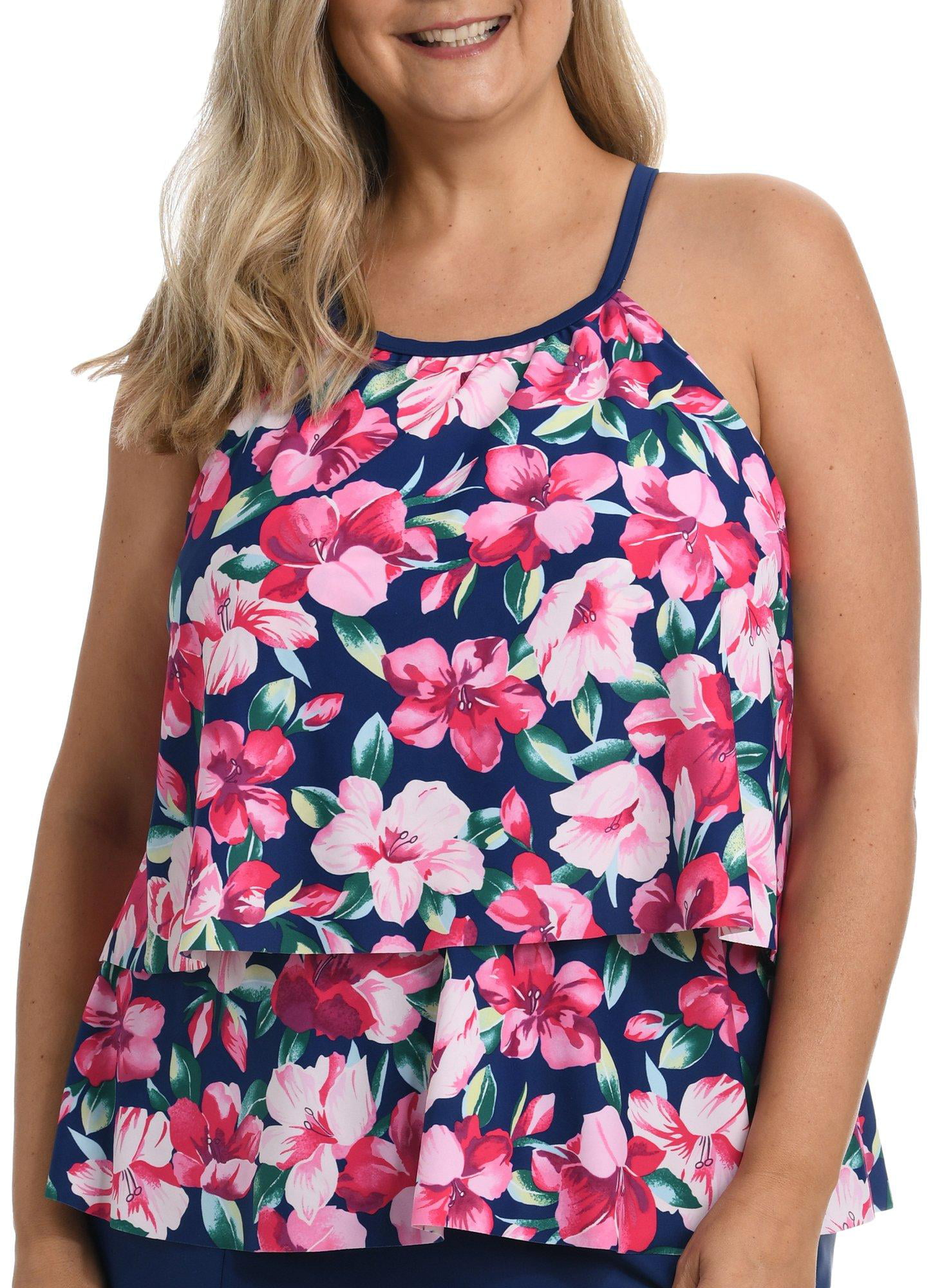 Maxine Of Hollywood Womens Plus-Size High Neck Tankini Swimsuit Top 