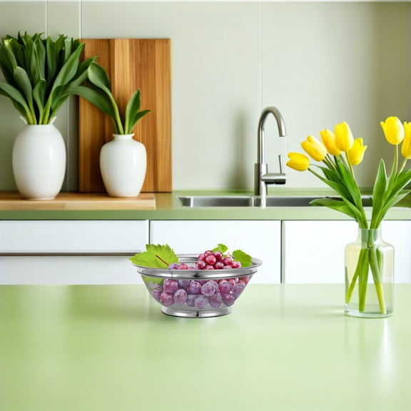 YUNLIGHTS Multipurpose Stainless Steel Strainer Bowl Plated Silver for Kitchen Use Fruits Vegetables Pasta