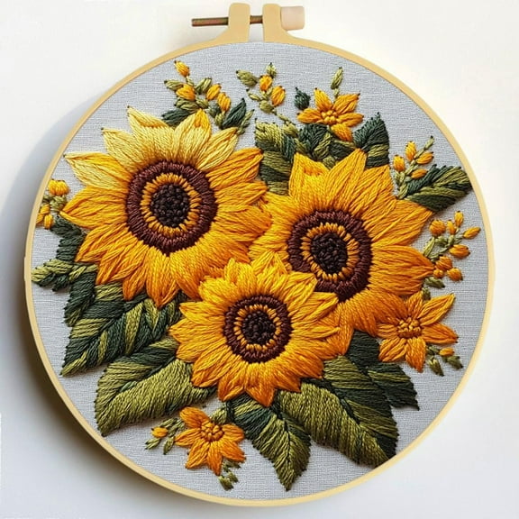 Punch Needle Kits Sunflowers Embroidery Starter Set with Hoop Easy for Beginners DIY Stress Relief Handmade Craft Hobby and Home Decor 20x20cm-3