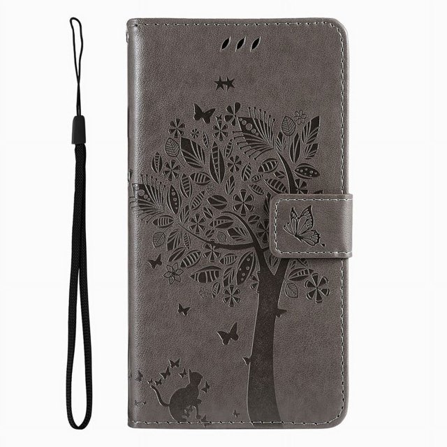 Wallet Case For Huawei P Smart 2018 2019 2020 2021 P8 P9 P20 P30 P40 Lite Pro 2017 Cute Cat Tree Card Slots Protect Cover D06F Grey For P30