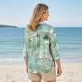 thumbnail image 2 of Women Casual Blouse 3/4 Sleeve V-neck Shirt Collar 100% Lyocell Green Aloha Forest Sprite, 2 of 2