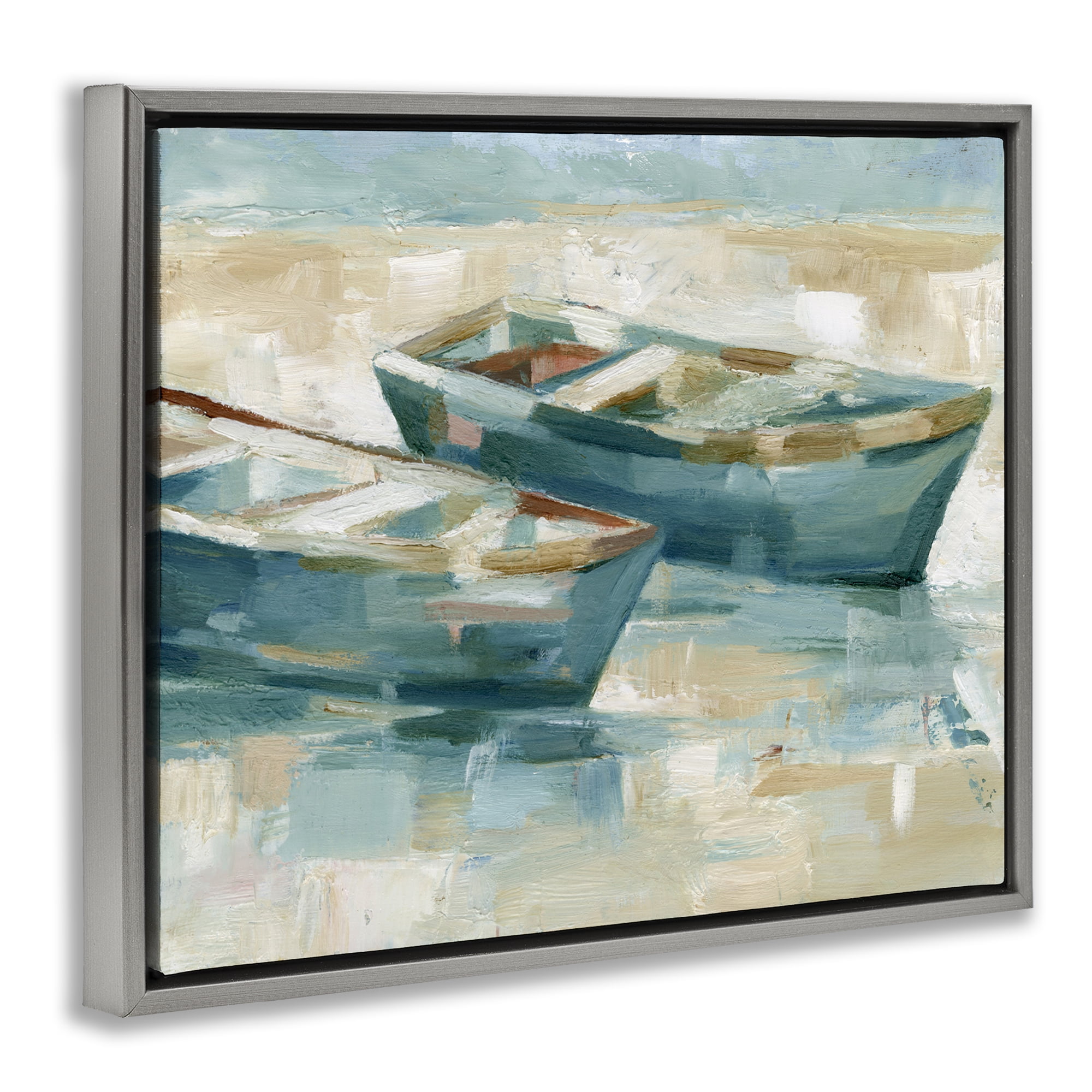 Stupell Industries Two Boats Abstraction Transportation Painting Gray Floater Framed Canvas Art Print Wall Art, 31 x 25