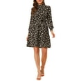 thumbnail image 2 of INSPIRE CHIC Robe à Manches Longues pour Femme, Florale, Évasée, à Nouer à la Taille, Col Smock, 2 of 6