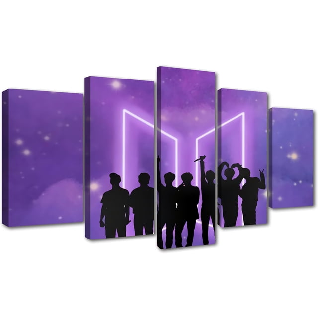 5 Cuadros Decorativos BTS Siluetas Logo De Fondo Canvas Listo Para Colgar 150x84cm Jungle Art Impresion Tela Arte