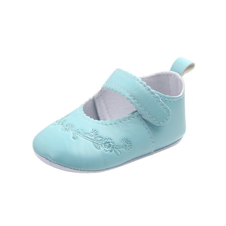 

Ritualay Baby Girls Mary Jane Flats Non Slip Soft Sole PU Newborn Infant Toddler Shoes First Walker Cirb Dress Shoes Light Blue 12-18 months