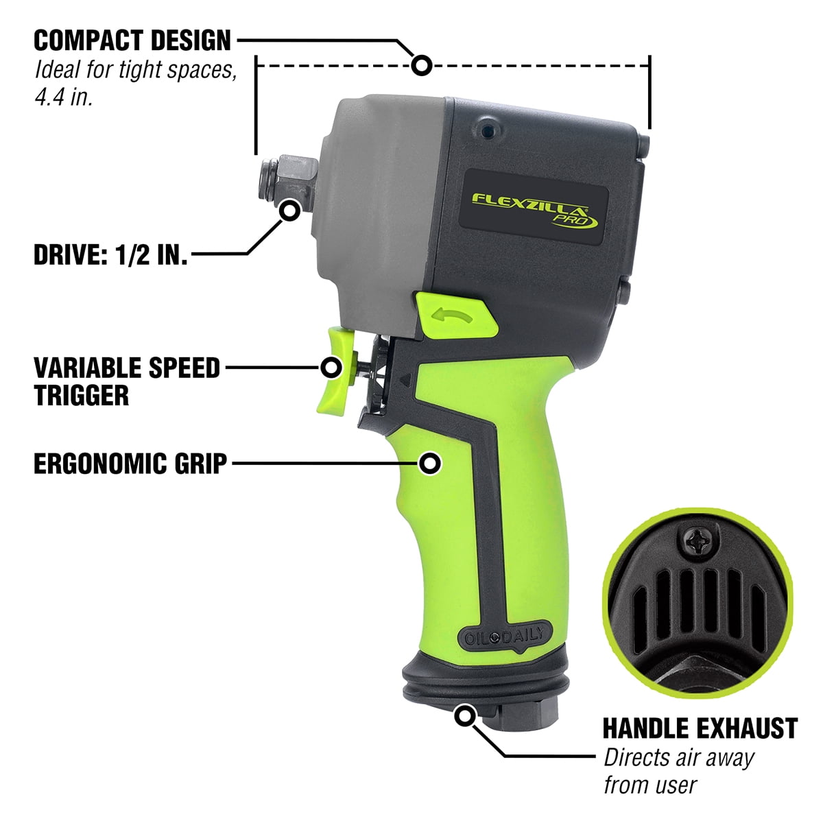 FLEXZILLA 1/2" DRIVE Model AT1470FZ compact mini IMPACT WRENCH by LEGACY 