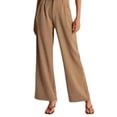 thumbnail image 2 of Pantalones de traje casuales de pierna ancha y cintura alta con bolsillo real y cinturón que combina con todo para mujer, 2 of 5