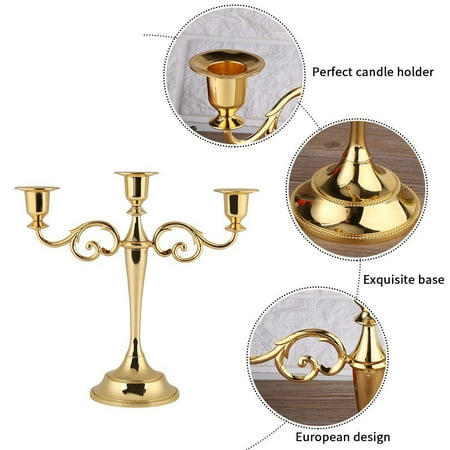- Dilwe 3-Candle Metal Candelabra Candlestick Candle Holder Wedding Event Candelabra Candle Stand(Gold,1PCS)