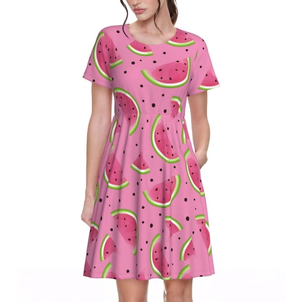 Balery Watermelon Vestidos sueltos de manga corta para mujer, vestidos de verano 2025, vestidos casuales de corte A con vuelo.