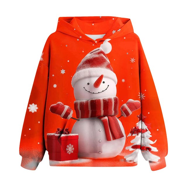 Chandail en Molleton pour Fille, Chemise de Noël pour Enfants, T-shirt à Manches Longues, Col Rond Imprimé, Haut Court, Sweat à Capuche pour Garçons et Filles Âgés, Rouge 9 Ans