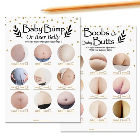 Belly Laughs Baby Shower Game Set - 2 in 1 Fun Activity with 30 Cards and Answer Keys for Gender Neutral Reveal, Perfect for Memorable Moments and Laughter