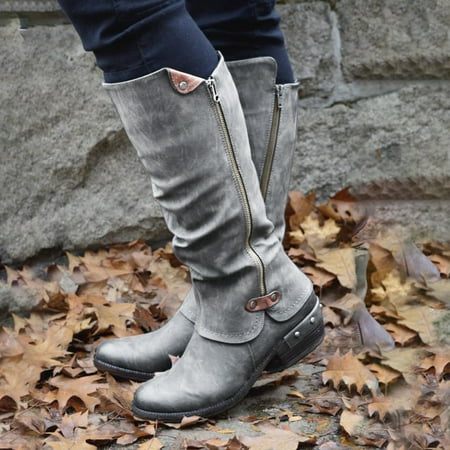 

ERTUTUYI Casual Shoes Zipper Boots Warm Fashion Long Women s Heels High Low Boots Women s Boots Grey 38