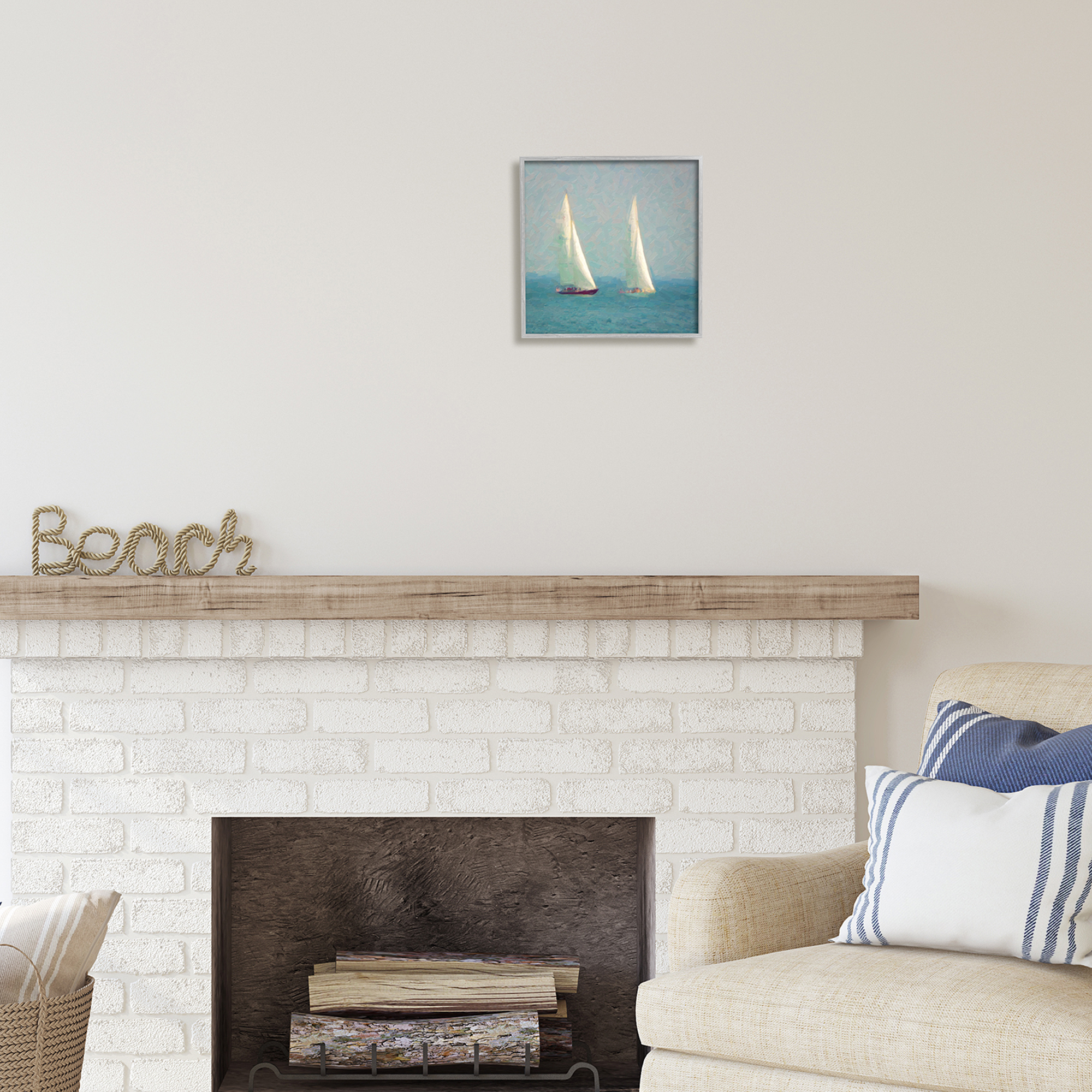Stupell Industries Abstract Sailboats Painting Coastal Painting Gray Framed Art Print Wall Art