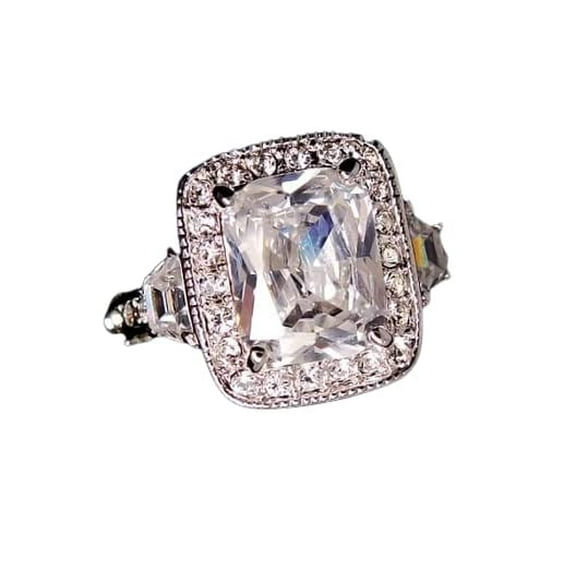 HeartsAndYou 3.5ct Radiant Cut Moissanite Halo Vintage Inspired Engagement Ring for Women 18k White Gold over Silver