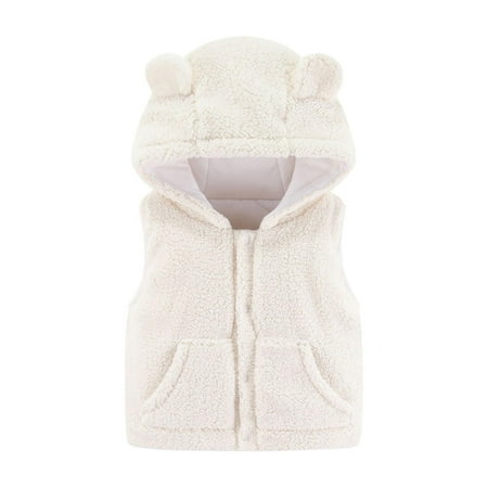 

Toddler Baby Boys Girls Fleece Vest Cute Bear Ear Sleeveless Button Waistcoat Autumn Winter Fleece Hooded Gilet Zipper Warm Hooded Vest Outerwear With Pockets Jacket Coat
