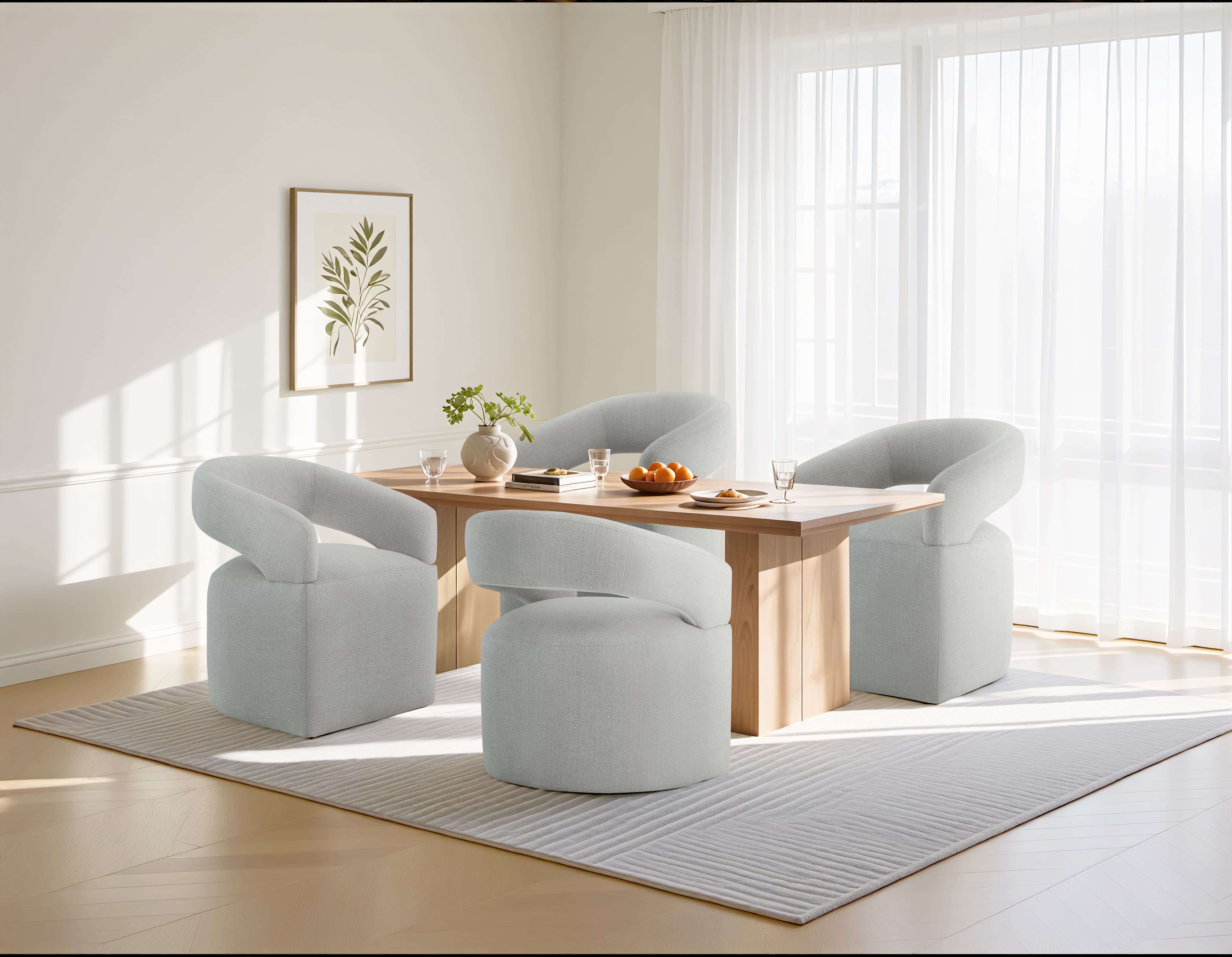 Spruce & Spring Upholstered Dining Chair with Open Back and Hidden Casters, Single, Light Grey(Multi-Colored)
