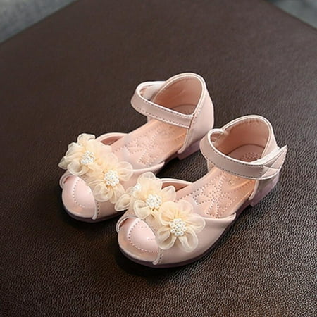 

Summer Baby Girls Flower Pearl Crystal Sandals Flat Heels Kids Shoes