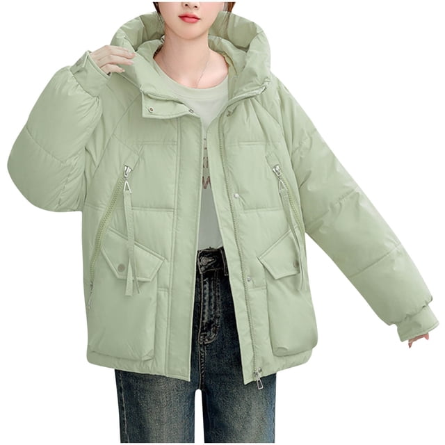 KIHOUT Veste d'Hiver Ample pour Femmes, Tendance, Surdimensionnée, à Capuche, Courte, Matelassée, avec Fermeture Éclair