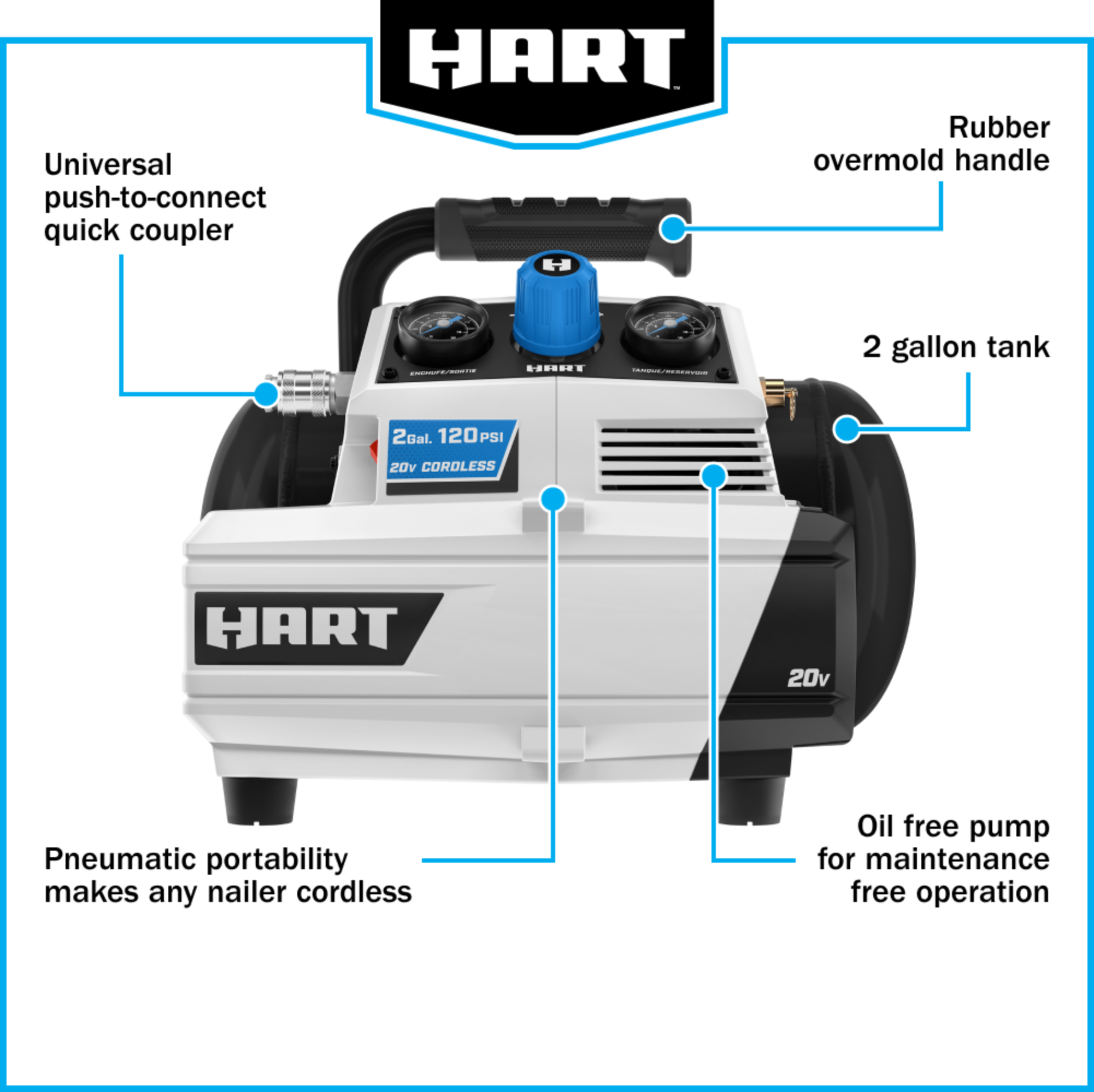 HART 20-Volt 2 Gallon Compressor Kit, (1) 4Ah Lithium-Ion Battery - image 6 of 9