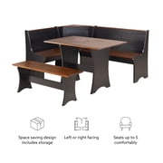 Linon Camden 3-Piece Coastal Corner Breakfast Nook Dining Set with Storage, Black/Walnut