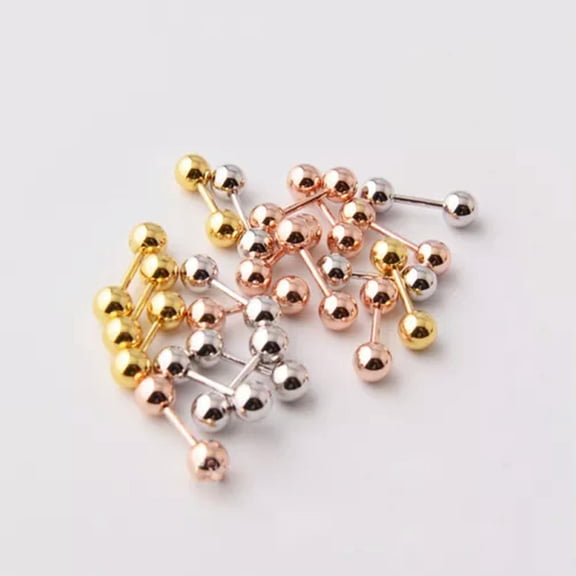 GKNET 3 Pairs/lot Round Ball Screw Back Stud Earring Dumbbell Ear Bone Nail Jewelry-Silver