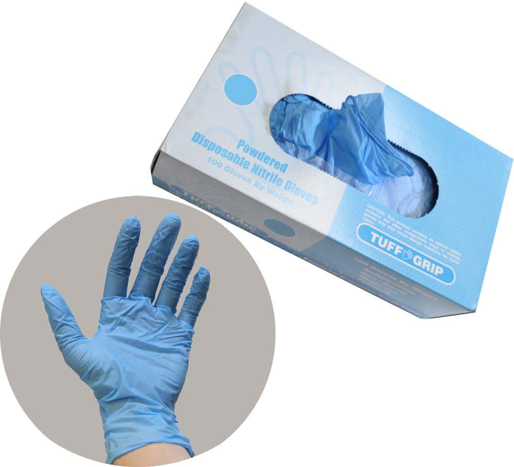 Large Size, 100 Count, Blue Nitrile 4 Mil Powdered Disposable Gloves
