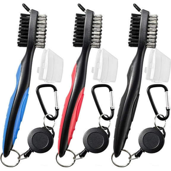 3 Pack Golf Club Brush and Club Groove Cleaner with Retractable Zip-line and Aluminum Carabiner Cleaning Tools , Golf Accessories, Golf Gifts for Men , Golf Ball Cleaner, Easily Attaches to Golf Bag