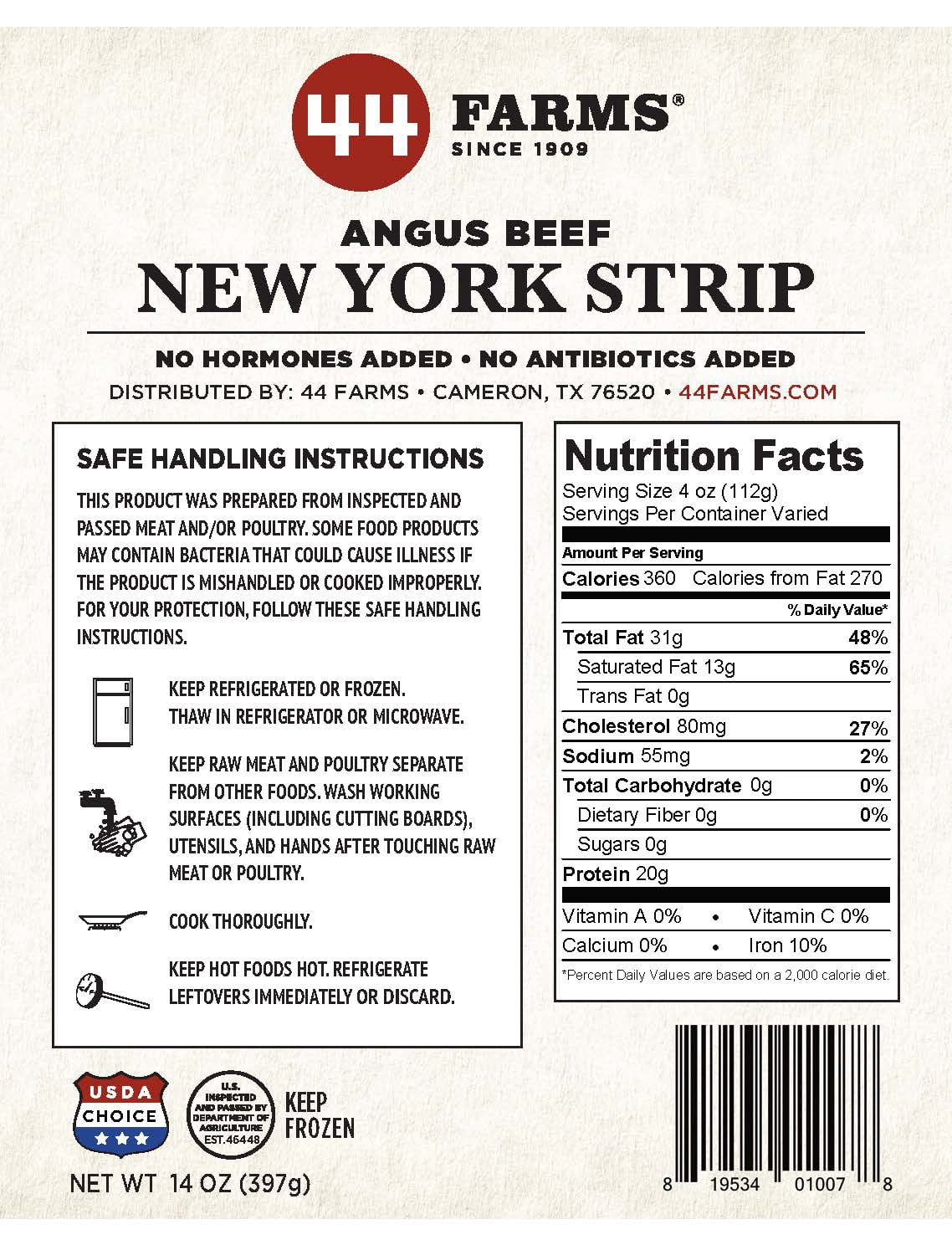 44 Farms USDA Choice Family Frozen Steak Cuts Beef Pack, 6 Steaks
