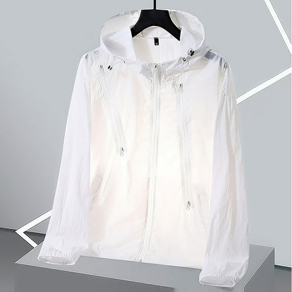 PiGOGI Men's Thin Sports Hooded Jacket Multibag Casual Loose Mountaineering Outdoor Long Sleeve Casual Outwear White XL