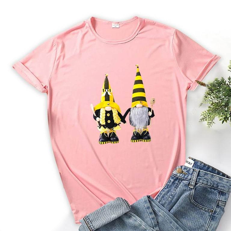 Womens Casual 2022 Trendy Bee Day Cute Graphic Tshirt Round Neck
