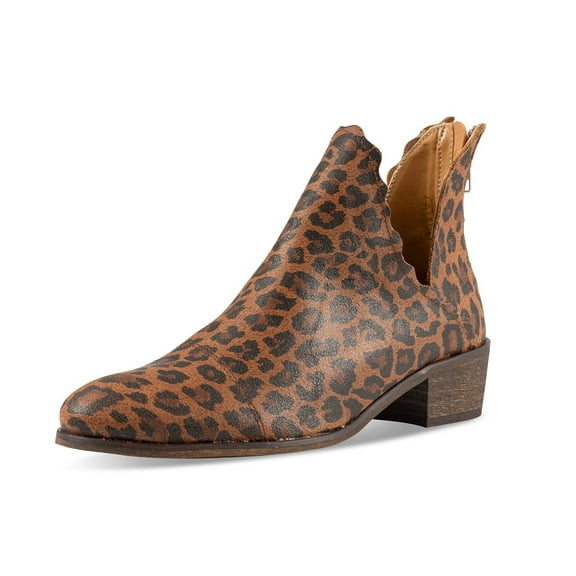 Klub Nico Bae Scallop Bootie-Leopard Leather Low Cut our Fashion Ankle Booties (Leopard, 5)