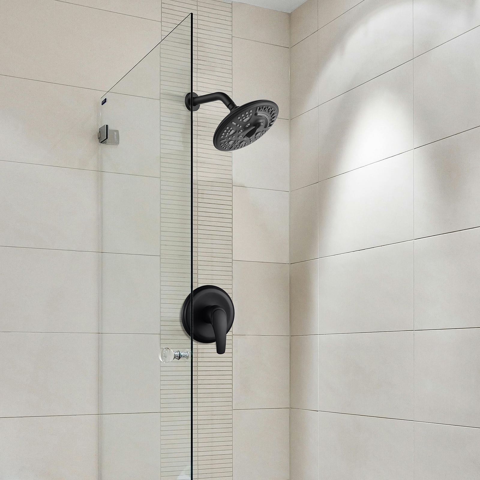 Cobbe 8-Inch Single Handle Bathroom Rain Shower Head Set with 6-Spray Patterns ABS Rainshower Showerhead Matte Black