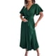 thumbnail image 3 of VISgogo Vestido casual para mujer, cuello en V, manga corta, plisado, dobladillo grande, color sólido, vestido largo con cinturón VISgogo moda, 3 of 7