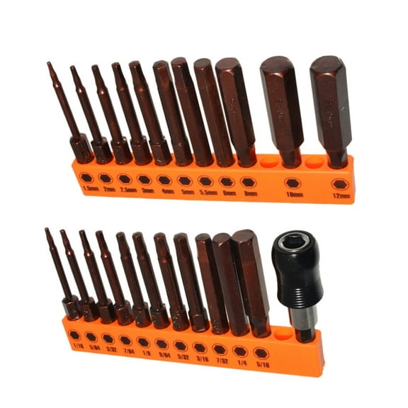23Pcs Hex Head Allen Wrenches Drill Bit Set Steel Magnetic Tip Hex Bit Set 60mm Long 1.5/2/2.5/3/4/5/5.5/6/8/10/12mm